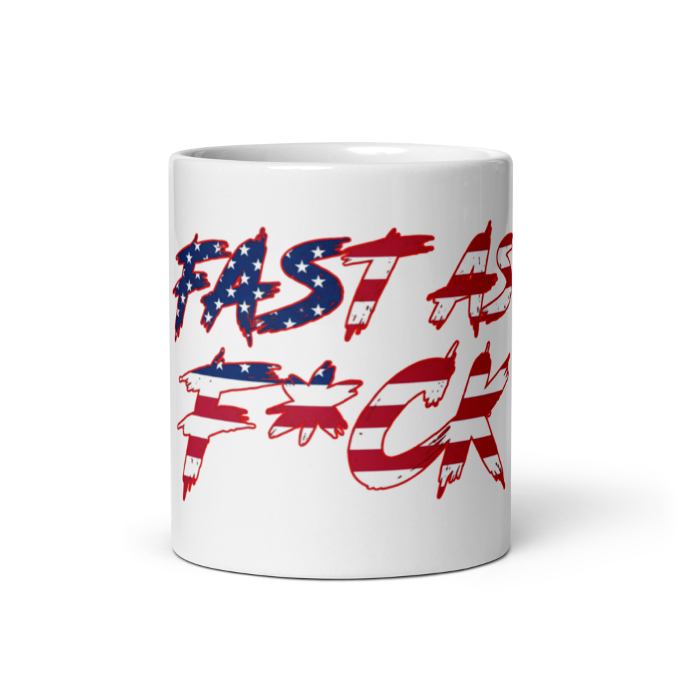 White Glossy Mug - American Flag - Fast As F*ck