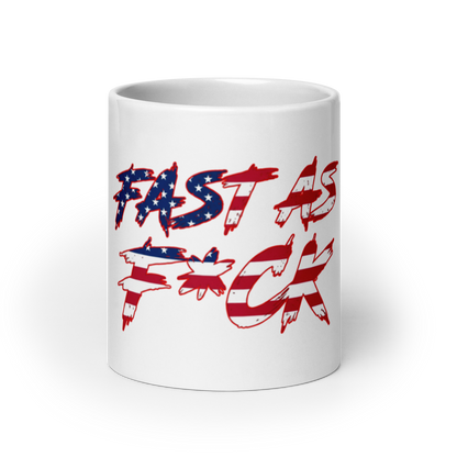 White Glossy Mug - American Flag - Fast As F*ck